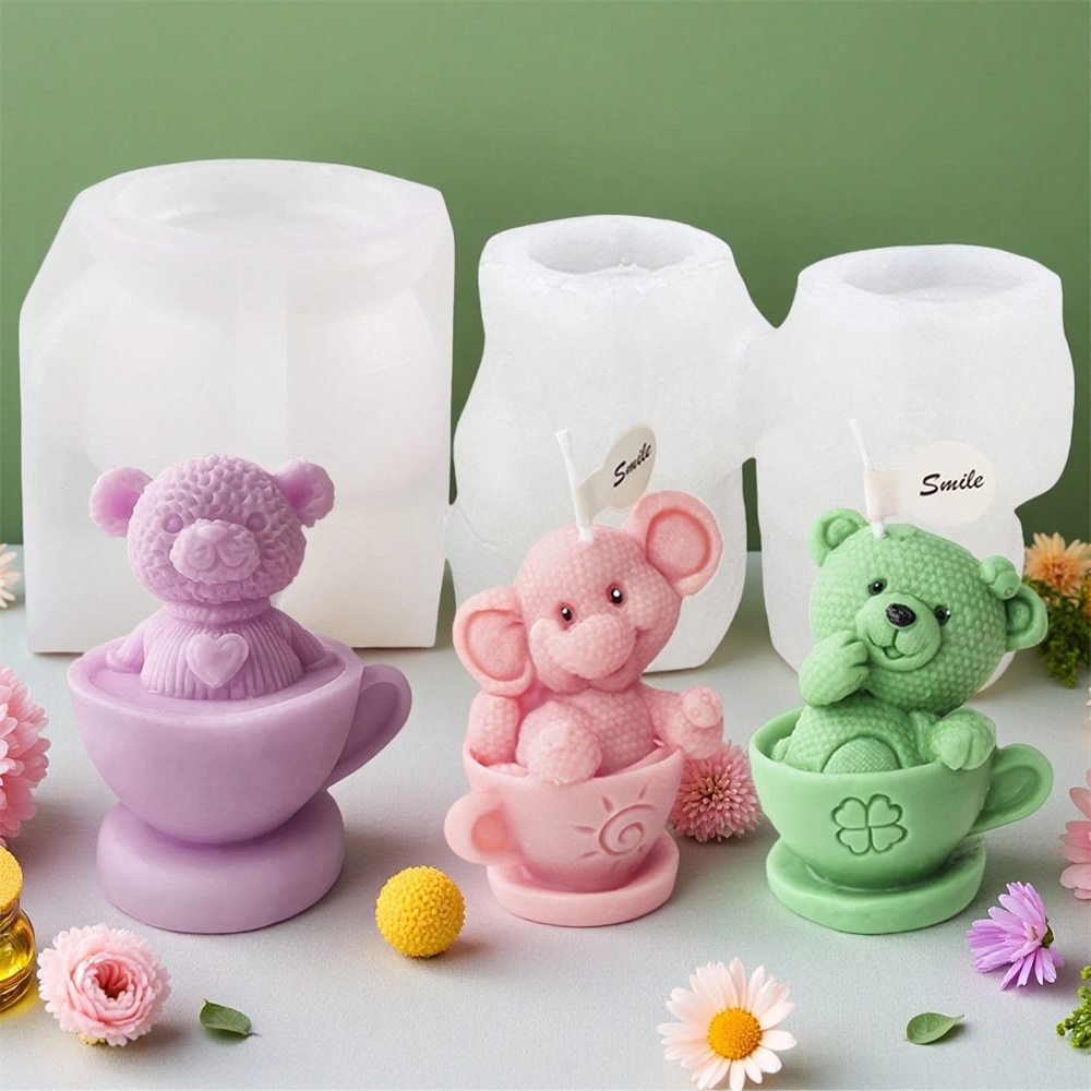 Ceramic Candle Vessel - Urso de pelúcia em copo molde